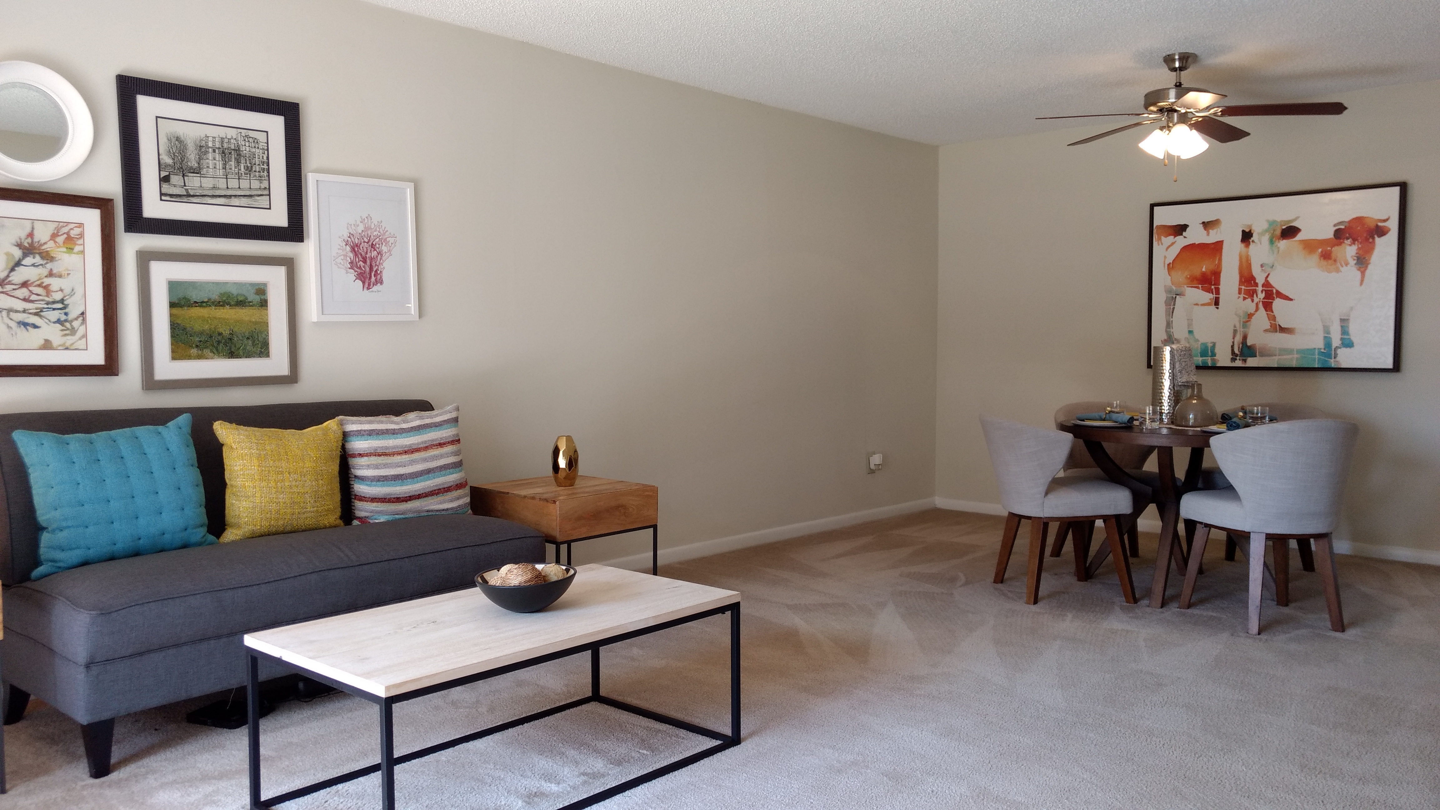 bedroom with beautiful yellow sofas